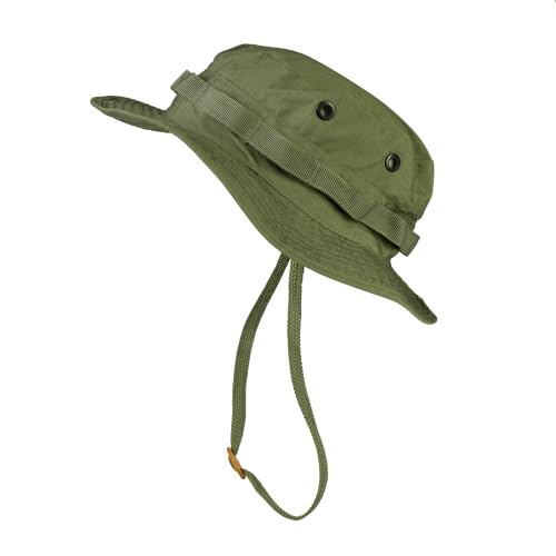 Mil-Tec Unisex Cotton Ripstop Boonie Hat - Durable Lightweight Tactical Outdoor Vented Wide Brim Hat w/Adjustable Chin Strap - color: Olive Drab, size: Small