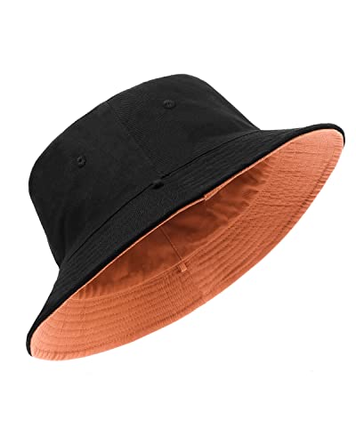 Zylioo XXL Bucket Hat for Big Heads, Reversible Fishing Sun Hat - color: Black-orange, size: X-Small-Small