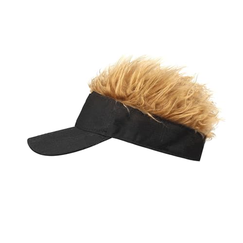 Mens Novelty Sun Visor Beach Hat Short Hair Wigs UV Protection Adjustable Golf Dad Cap Funny Hip Hop Rave Party Trucker Hat - color: Black & Brown