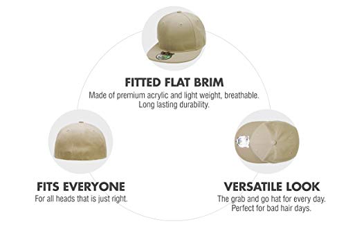 KBETHOS® Original 6 Panel Flat Brim True-Fit Fitted Cap - color: Khaki, size: 7 3/4
