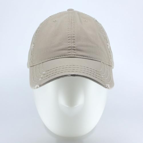 Washed Cotton Distressed with Heavy Stitching Adjustable Baseball Cap - color: Khaki