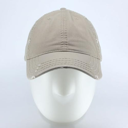 Washed Cotton Distressed with Heavy Stitching Adjustable Baseball Cap - color: Khaki