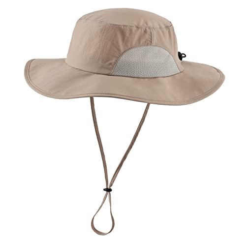 Home Prefer UPF50+ Mens Sun Hat Wide Brim Fishing Hat for Men UV Protection Womens Beach Bucket Hat for Golf Hiking Gardening - color: Milky Khaki