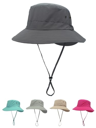 Women Lightweight Safari Sun Hat Quick Dry Fishing Hat with Strap Cool - color: Dark Grey