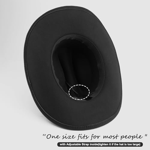 AQOKKA Western Cowboy Hats for Women Classic Felt Wide Brim Fedora Hat with Belt Buckle Retro Panama Hat Unisex Rolled up Cap - color: 1 Pc Fedora Hat A: Black a