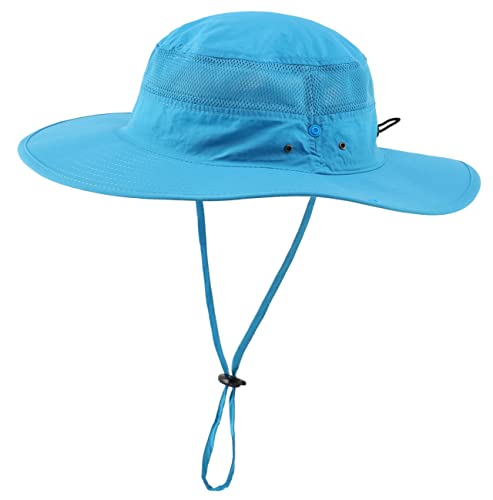 Connectyle UPF 50+ Wide Brim Sun Hat for Men Breathable Cowboy Boonie Hats Outdoor Bucket Hat for Fishing Hiking Safari - color: Sky Blue