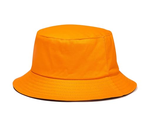 Quanhaigou Bucket Hats Unisex Summer Travel Beach Fisherman Cap for Men Women Teens - color: Plain Orange Black