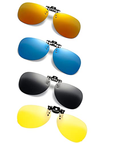 Clip on Flip up Polarized Lens For Prescription Glasses UV Protection Sunglasses (Clear lenses not Polarized) - color: Style B Yellowbluegreyred