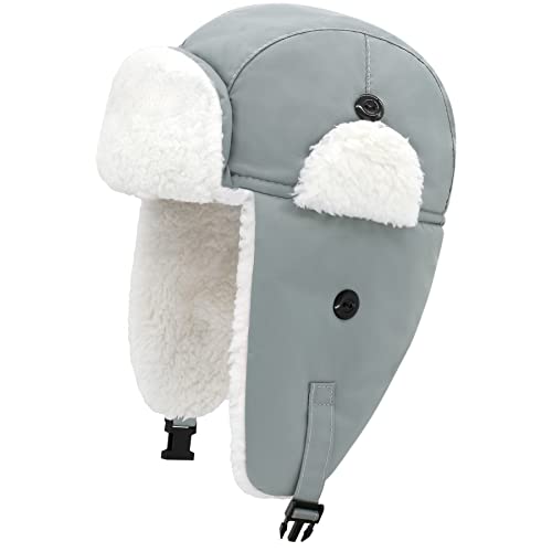 Olreco Toddler Winter Hat Baby Winter Hat Warm Fleece Lined Kids Trapper Hats Toddler Hats for Boys Girls Kid Snow Essentials - color: Waterproof Light Grey, size: 2-5T
