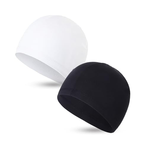 Renil Lightweight Quick Dry Skull Caps, Moisture Wicking Cycling Cap/Helmet Liner Running Beanie Caps for Men and Women - color: Black,white