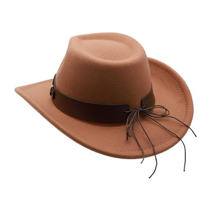 Western Cowboy Hat for Men Cowgirl Hat for Women Unisex Wide Brim Felt Fedora Hats Classic Cowboy Hats - color: Khaki