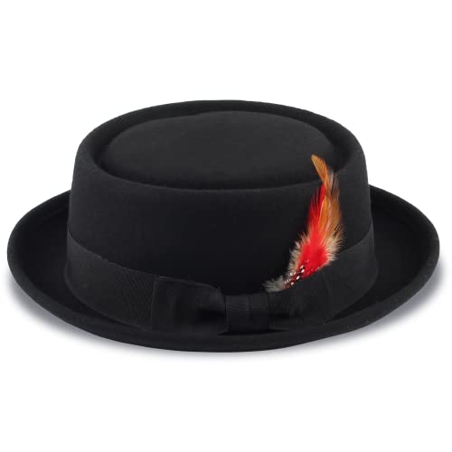 Pork Pie Hat for Men/Women Wool Felt Fedora Boater Porkpie Flat Top Derby Black - size: 라지