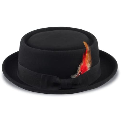 Pork Pie Hat for Men/Women Wool Felt Fedora Boater Porkpie Flat Top Derby Black - size: 라지