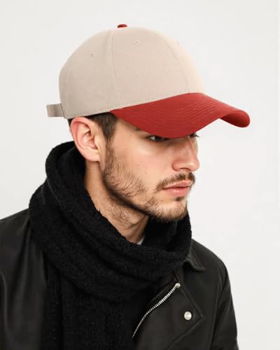 Zylioo XXL Baseball Cap for Big Heads Men Women, Washed Denim Dad Hat - color: 2-tone-beige/Red, size: X-Large-XX-Large