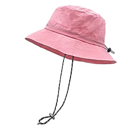 woogwin Waterproof Bucket Rain Hat with Chin Strap Quick Dry Packable Boonie Sun Hat Safari Hat UV Protection - color: Pink1