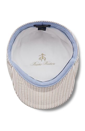 Brooks Brothers Men’s Seersucker Ivy Cap – with Logo Lining & Sweatband – Woven Cotton Hat - color: Camel Stripe, size: Small-Medium