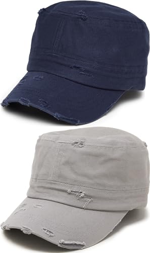 Funky Junque Vintage Newsboy Cap, Women's Cadet Cabbie Hat - color: 2 Pack - Distressed Navy & Light Grey