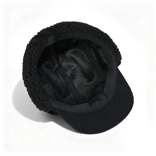 Clakllie Winter Earflaps Hat Short Brim Baseball Cap with Ear Flap Warm Trapper Hat Soft 5 Panel Style Russian Hats - color: Cdus-bsdt2501-black