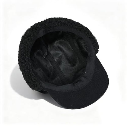 Clakllie Winter Earflaps Hat Short Brim Baseball Cap with Ear Flap Warm Trapper Hat Soft 5 Panel Style Russian Hats - color: Cdus-bsdt2501-black