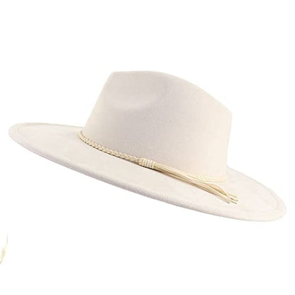 LIDHAY Big Wide Brim Fedora Hats for Women Men Western Suede Hat Large Felt Panama Hat Rancher Hat - color: Beige