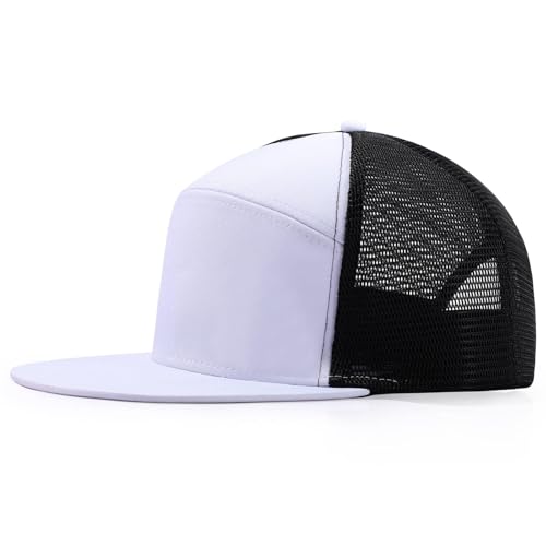 LiuSuper Men's Flat Brim Hat Adjustable Baseball Cap Water-Resistance Performance Snapback Hat Sport Cap for Men - color: White+black