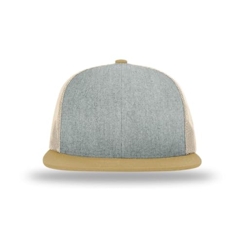 Richardson 511 Wool Blend Flatbill Trucker Snapback Adjustable Cap - color: Heather Grey/Birch/Biscuit