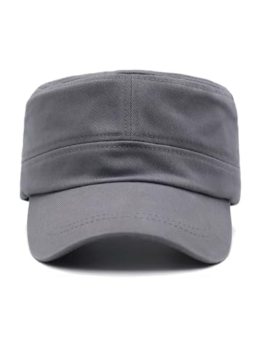 Washed Cotton Basic Cadet Army Cap Everyday Military Style Hat Vintage Flat Top Cap - color: Grey