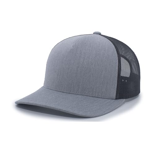 Pacific Headwear Unisex Adult Pacific Headwear 5-Panel Trucker Snapback Cap - color: Heather Grey/Lt Charcoal