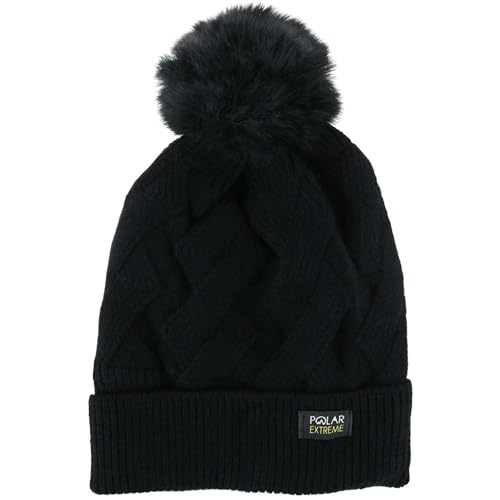 Polar Extreme Women's Knit Beanie and Skull Cap, Warm Winter Hat, One Size Fits Most - color: Black Pom
