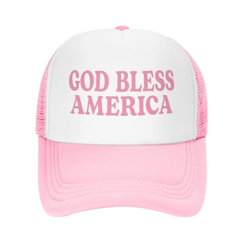 Funny Trucker Hats for Women Country Women's Trucker Hats Breathable Mesh Summer Caps Adjustable Pink Hats - color: God Bless America