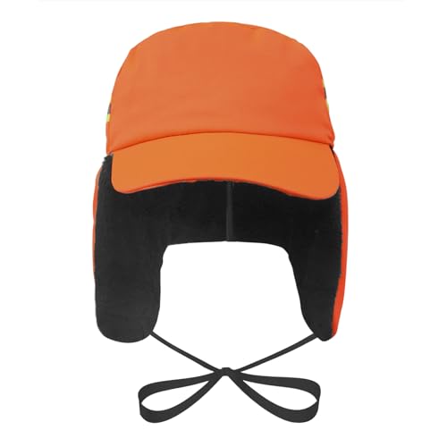 High Visibility Winter Ski Cap Warm Fleece Lined Pilot Visor Cap Windproof Earflap Peruvian Hunting Trapper Hat - color: Orange