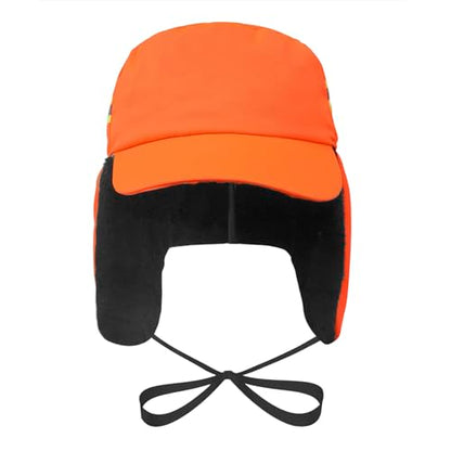 High Visibility Winter Ski Cap Warm Fleece Lined Pilot Visor Cap Windproof Earflap Peruvian Hunting Trapper Hat - color: Orange