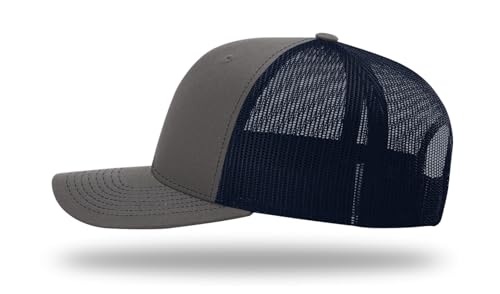 Richardson 112 Trucker Hat - Premium Blank Baseball Cap, Adjustable Snapback Hat - Structured Six Panel Richardson Blank Hats - color: Charcoal/ Navy