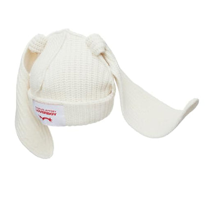 Knitted Beanie Hat Cute Rabbit Long Ears Fun Caps Fluffy Winter Warm Knitted Rabbit Hats Outdoor Slotty Cap - color: Whitew