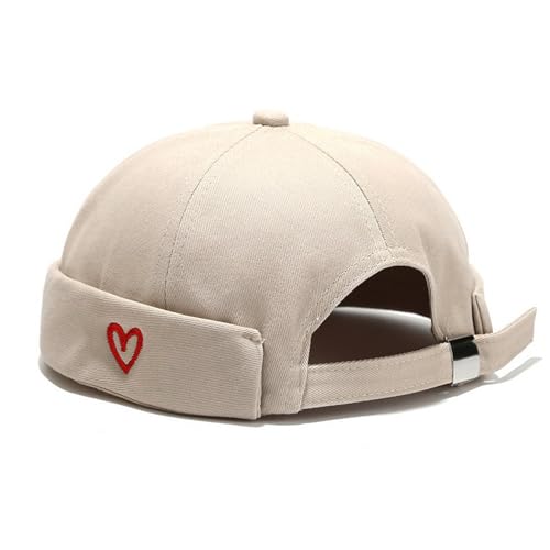 Mens Docker Cap Brimless Skullcap Sailor Cap Rolled Cuff Retro Beanie Hat - color: Heart Beige