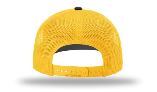 Richardson 112 Trucker Hat - Premium Blank Baseball Cap, Adjustable Snapback Hat - Structured Six Panel Richardson Blank Hats - color: Black/Gold