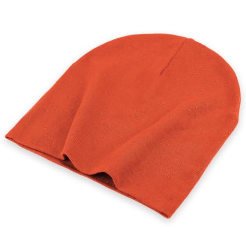 Thin 100% Cotton Fine-Knit Beanie Hat Slouchy Soft Chemo Skull Cap - color: 1-orange