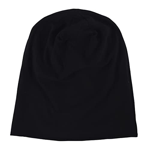Mens Slouchy Beanie Hat Thin Baggy Summer Skull Cap - color: Soild Black/ Soild Grey