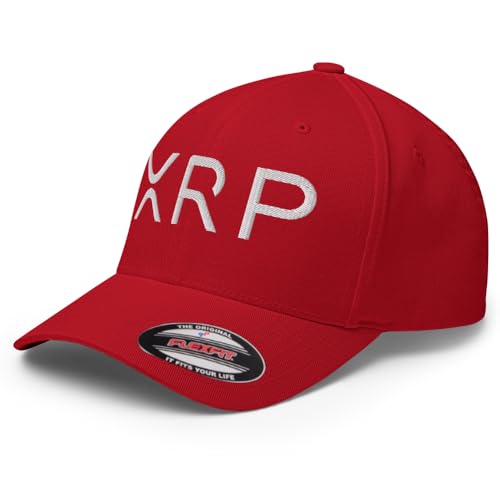 FX XRP Crypto Fitted Hat Embroidered Curved Bill Mid Crown Closed-Back Structured Twill Cap - color: Red, size: Large-X-Large