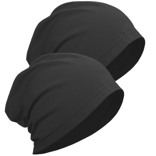 ROYBENS 100% Cotton Thin Slouchy Beanie Hat Women Men Lightweight Chemo Cap - color: 2pcs Black+black