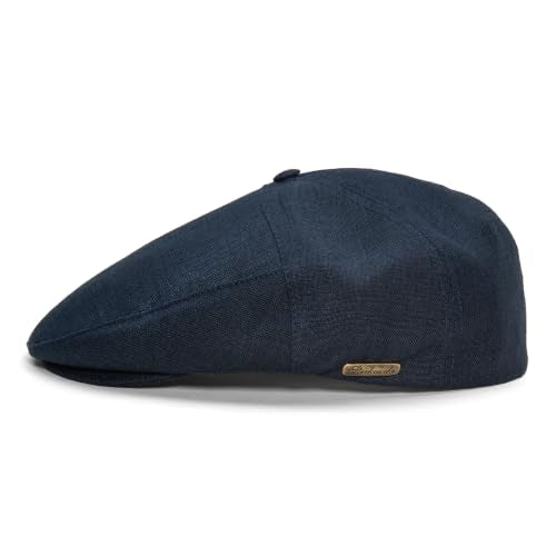 Sterkowski Swede Cap | 100% Linen Flat Cap For Men and Women | Super Airy 5 Panels Summer Cap without Lining - color: Navy Blue, size: 7 5/8