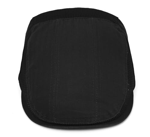 DIYDECAL Mens Cotton Mesh Newsboy Cap Flat Ivy Gatsby Hat Summer Driving Cabbie Cap - color: Black