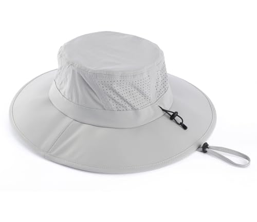 Home Prefer UPF 50+ Sun Hats for Men Women Foldable Wide Brim Fishing Hat Quick Dry Summer Outdoor Garden Safari Bucket Hat - color: Light Grey