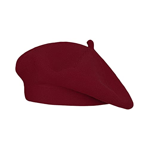 Gllutt Beret Hat French Style Stretchy Knitting Solid Color Both Side Usable - color: Wine Red