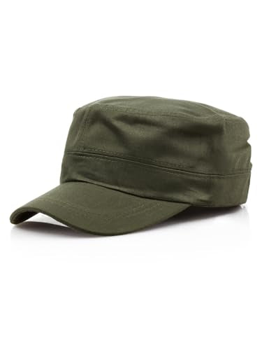 Washed Cotton Basic Cadet Army Cap Everyday Military Style Hat Vintage Flat Top Cap - color: Green