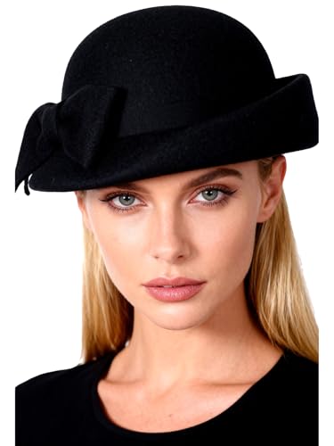 Women Wool Felt Ribbon French Fashion Vintage Millinery Beret Hats Top Cap Ladies Party Wedding Fedoras Chapeau - color: Black 7