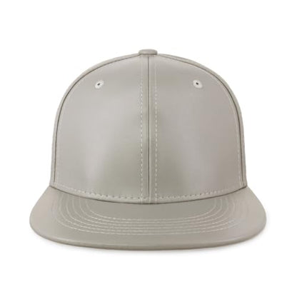 CHOK.LIDS PU Leather Flat Brim Snapback Hat Hip Hop Baseball Cap - color: Leather Light Grey