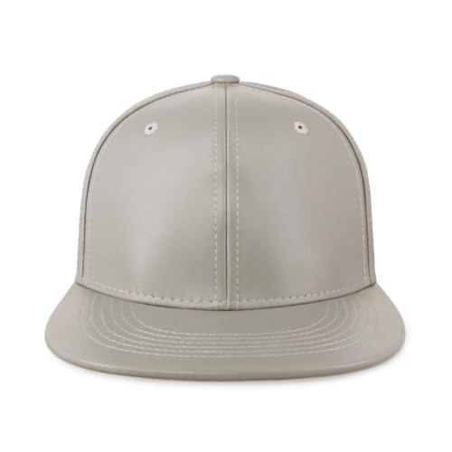 CHOK.LIDS PU Leather Flat Brim Snapback Hat Hip Hop Baseball Cap - color: Leather Light Grey