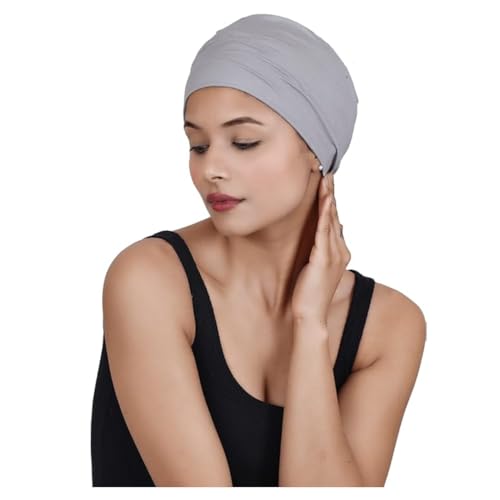 Chemo Hats Solid Sleep Cap Women's Bamboo Soft Headwear Cancer Cap Chemo Headwear Women - color: Ash