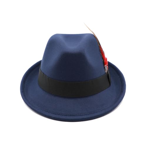 Unisex Trilby Hats Classic Fedora Hats for Women Men Dress Hats Felt Short Brim Fedoras Hat Panama Hat with Band - color: Navy
